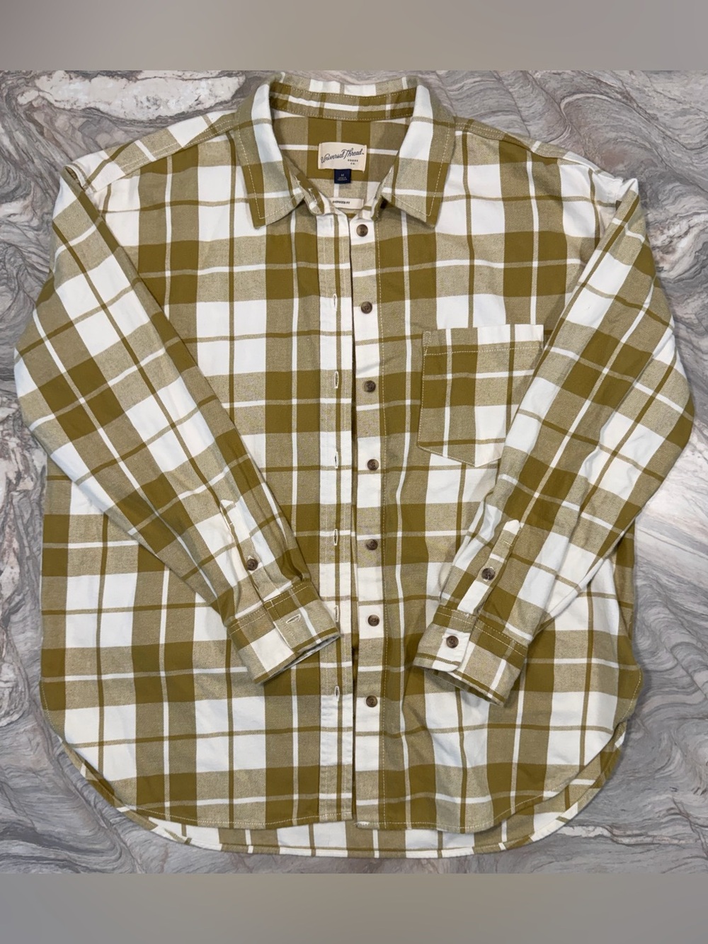 Universal Thread Olive Green & White Plaid Button-Down Shirt